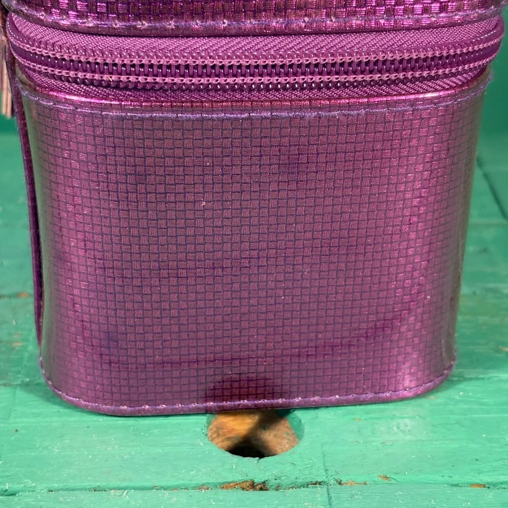 Caboodles Go Getter Small Purple Train Case Polka Dots and Mirror Inside
